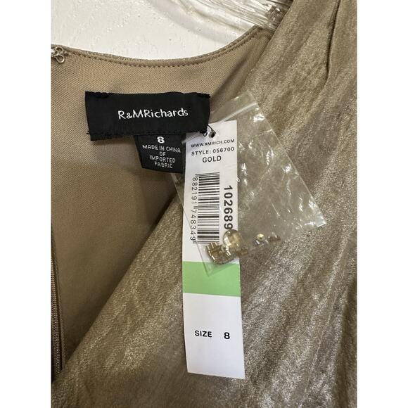 R&M Richards Womens Sleeveless Long Cascade Evening Dress Gold Sz 8 - Picture 4 of 9